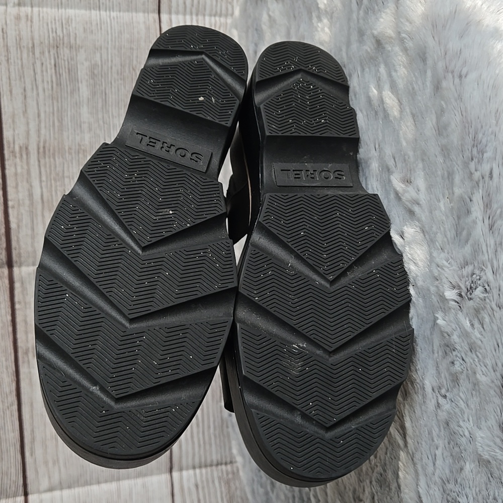 Sorel Black/Tan Platform Sandals, Womens 9 - Picture 10 of 12